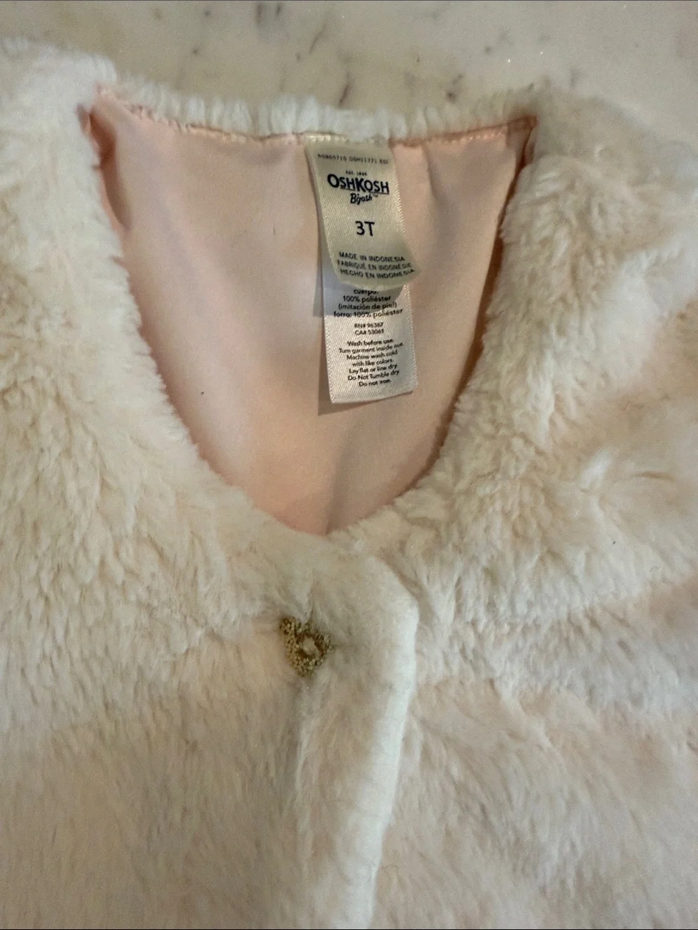OshKosh B'gosh Cream Faux Fur Cape with Pink Lining